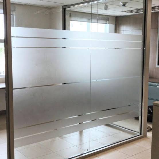 Frosted meeting room glass with narrow clear horizontal bands